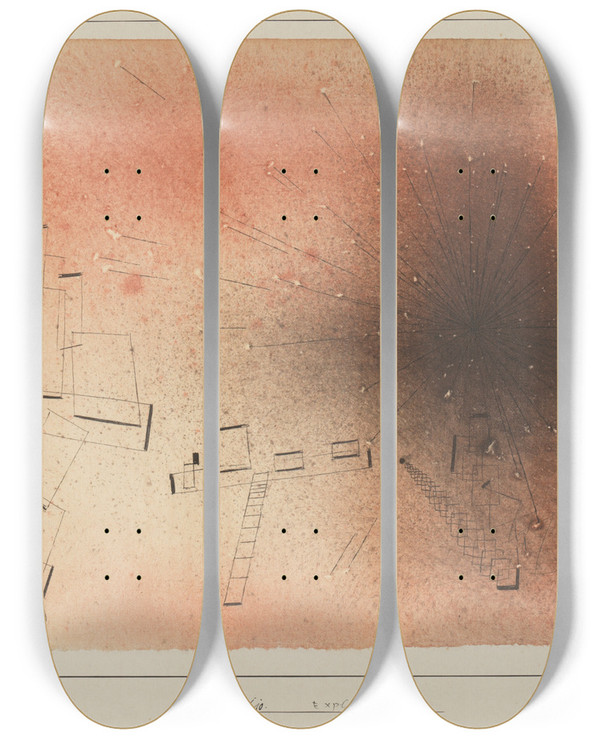 Triptych art skateboard deck of Paul Klee Explosion by Paul Klee (1879-1940)