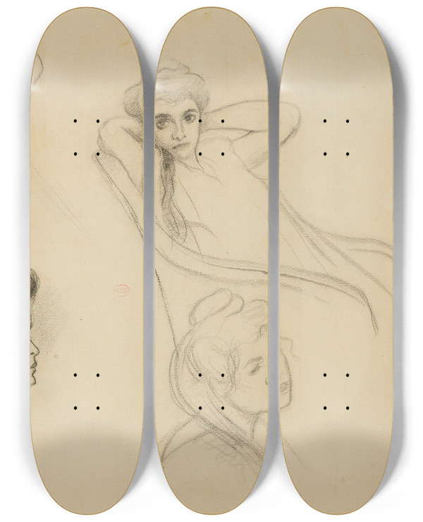 Triptych art skateboard deck of Henriedmond Cross Tudes De Femme by Henri-Edmond Cross (1856-1910)