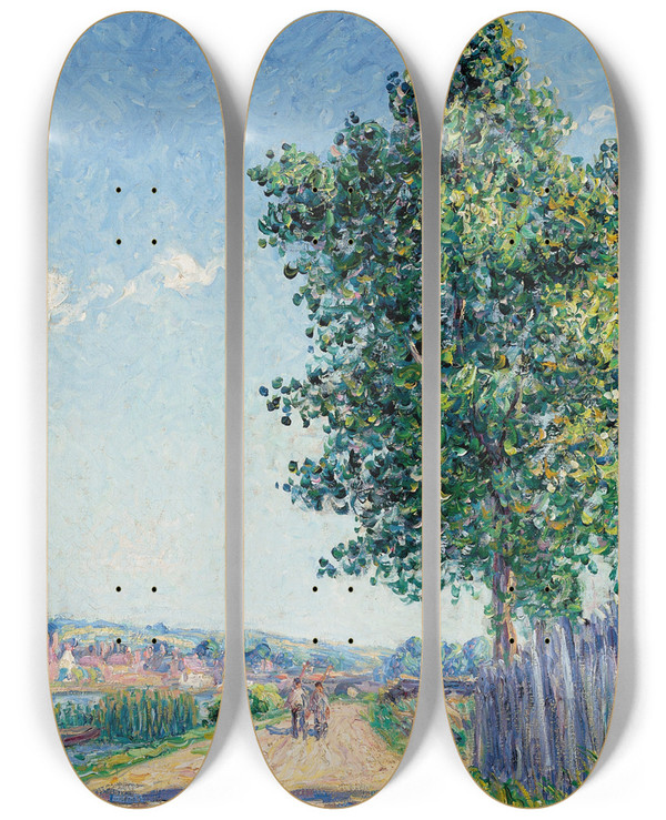 Triptych art skateboard deck of Francis Picabia Le Peuplier Effet De Soleil Villeneuvesuryonne by Francis Picabia (1879-1953)