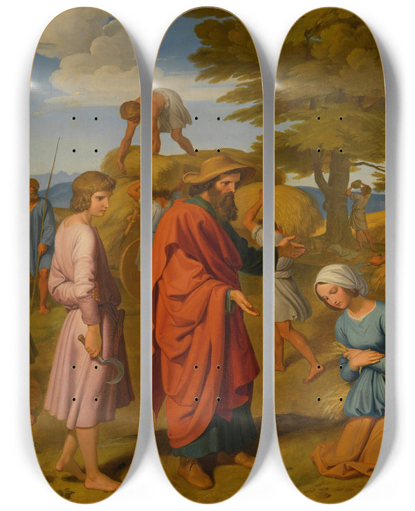 Triptych art skateboard deck of Nazarene School Ruth And Boaz by Nazarene School