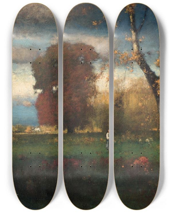 Triptych art skateboard deck of George Inness Landscape_6 by George Inness (1825-1894)