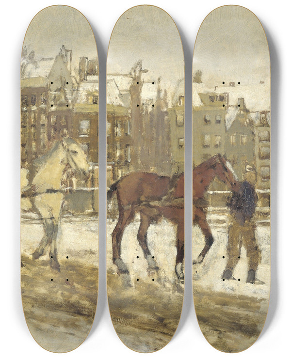 Triptych art skateboard deck of George Hendrik Breitner The Rokin Amsterdam_1 by George Hendrik Breitner (1857-1923)