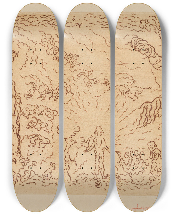 Triptych art skateboard deck of James Ensor The Devil And The Windmill by James Ensor (1860-1949)
