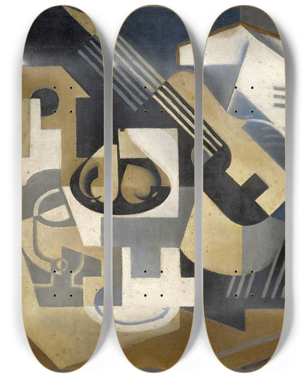 Triptych art skateboard deck of Juan Gris Guitar And Fruit Bowl On A Table Guitar And Fruit Bowl by Juan Gris (1887-1927)