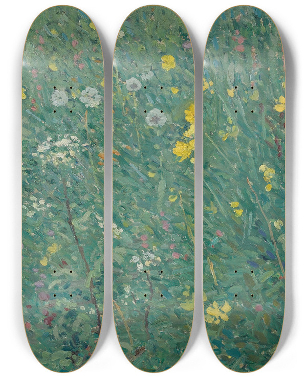Triptych art skateboard deck of Henri Martin Les Fleurs by Henri Martin (1860-1943)