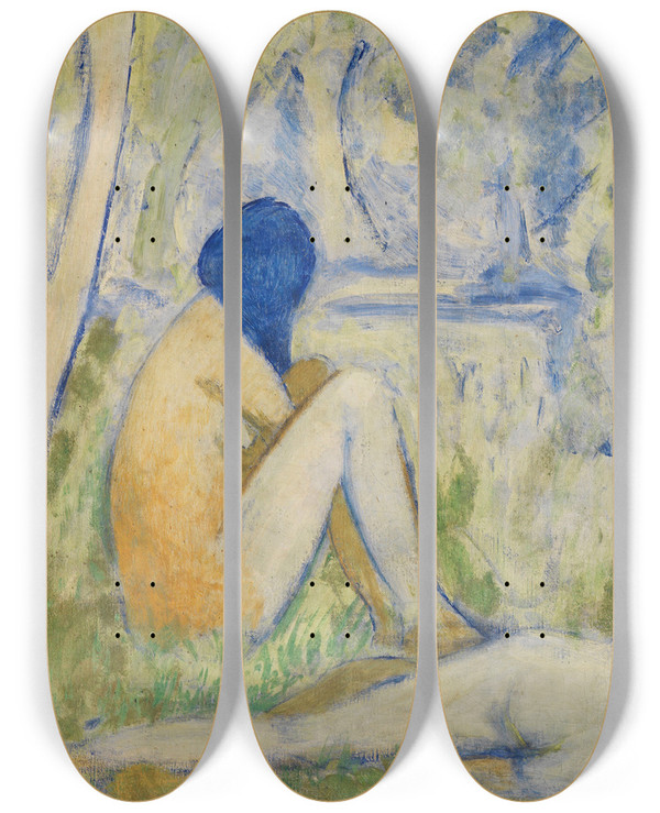 Triptych art skateboard deck of Otto Mueller Zwei Mdchen Auf Der Waldwiese by Otto Mueller (1874-1930)