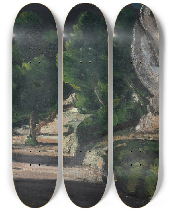 Triptych art skateboard deck of Paul Czanne Landscape Road With Trees In Rocky Mountains by Paul Cezanne (1839-1906)