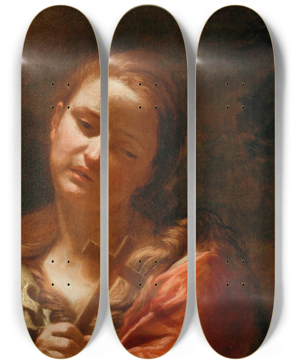 Triptych art skateboard deck of Guido Cagnacci The Penitent Magdalene by Guido Cagnacci (1601-1682)