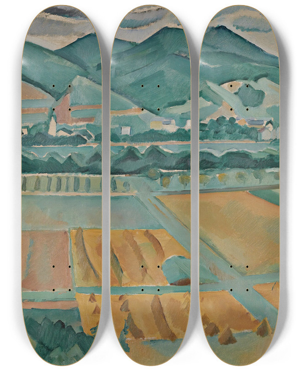 Triptych art skateboard deck of Georges Kars Landscape In Southern France by Georges Kars (1882-1945)