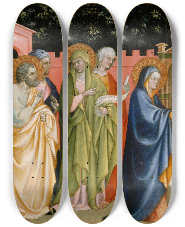 Triptych art skateboard deck of Alvaro Pirez The Presentation In The Temple by Alvaro Pirez (1434)