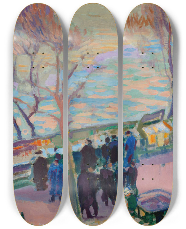 Triptych art skateboard deck of Magnus Enckell Banks Of The Seine by Magnus Enckell (1870-1925)