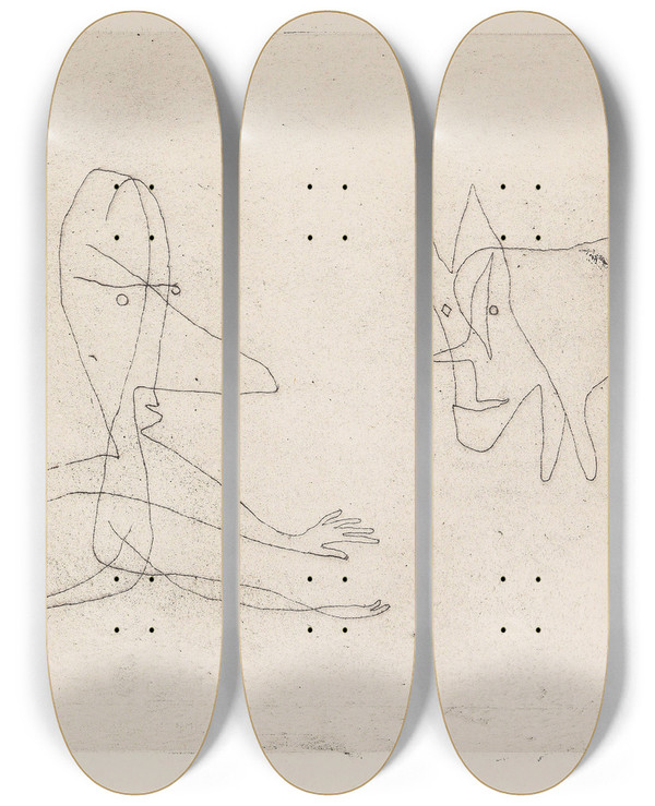 Triptych art skateboard deck of Paul Klee Was Luft Er by Paul Klee (1879-1940)