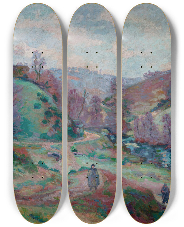 Triptych art skateboard deck of Armand Guillaumin Le Pont Charraud Creuse by Armand Guillaumin (1841-1927)