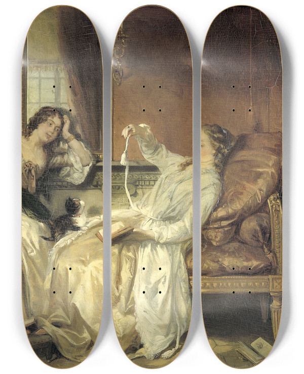 Triptych art skateboard deck of David Bles The Conversation by David Bles (1821-1899)