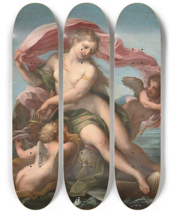 Triptych art skateboard deck of Giuseppe Bartolomeo Chiari The Triumph Of Galatea by Giuseppe Bartolomeo Chiari (1654-1727)