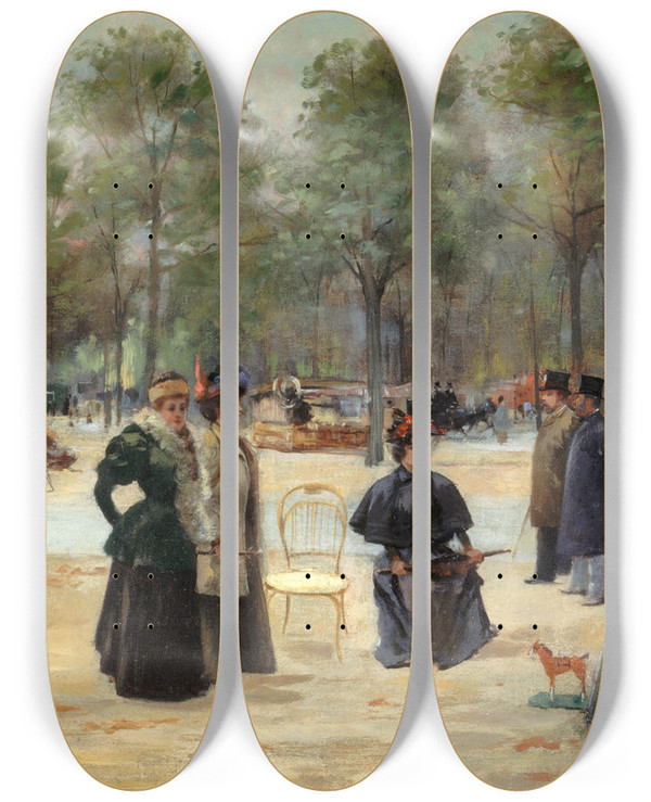 Triptych art skateboard deck of Louis Abeltruchet Aux Champslyses by Louis Abel-Truchet (1857-1918)