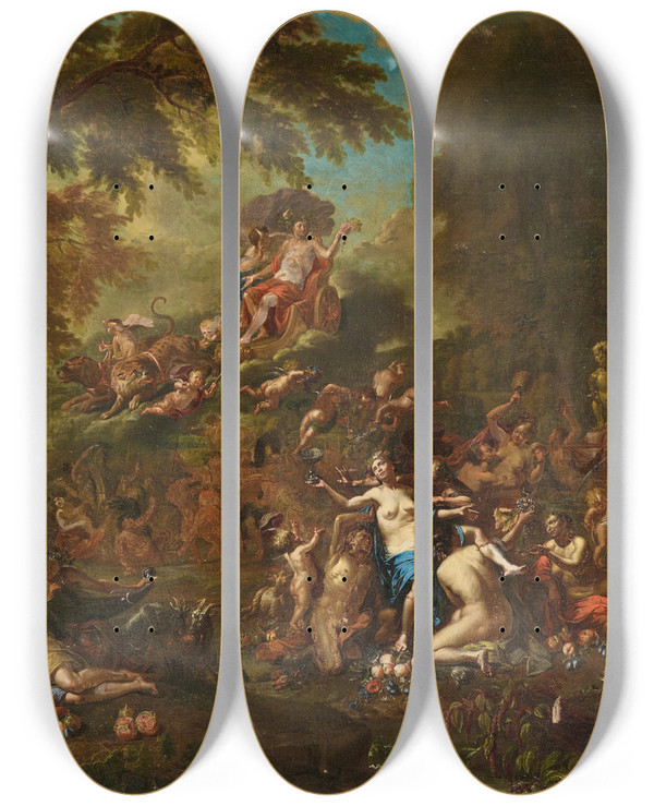 Triptych art skateboard deck of Flemish School Bacchanal_2 by Flemish School