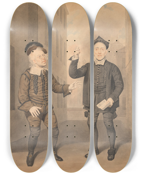 Triptych art skateboard deck of Samuel De Wilde A Scene From A Play Three Actors by Samuel de Wilde (1751-1832)