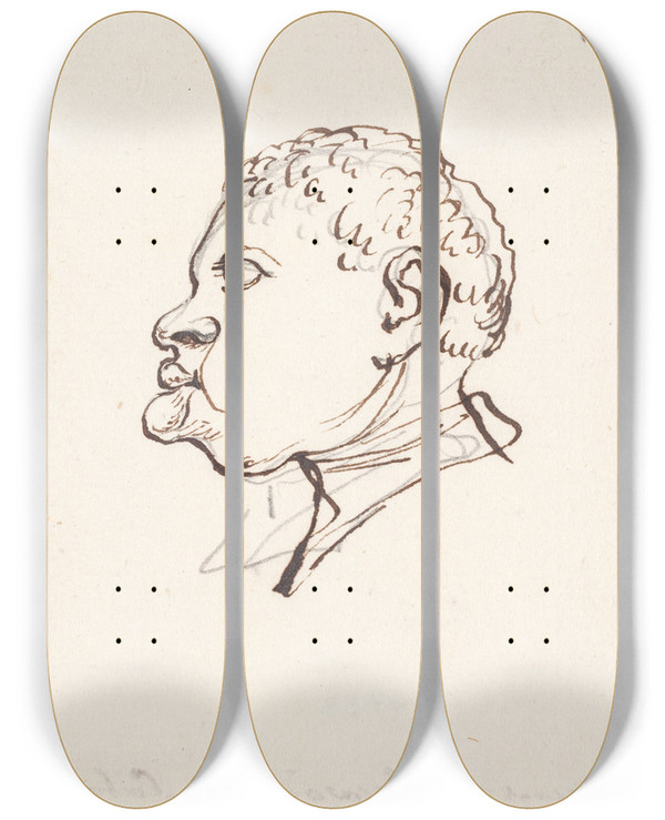 Triptych art skateboard deck of Marie Jeanne Clemens Karikatur Af En Sort Afrikaner by Marie Jeanne Clemens (1755-1791)