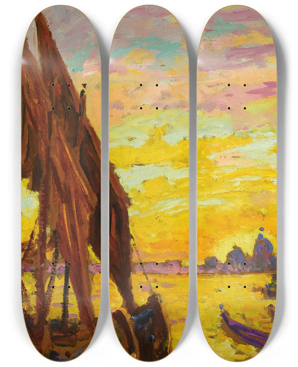 Triptych art skateboard deck of William Samuel Horton Lido Venice Sunset by William Samuel Horton (1865-1936)