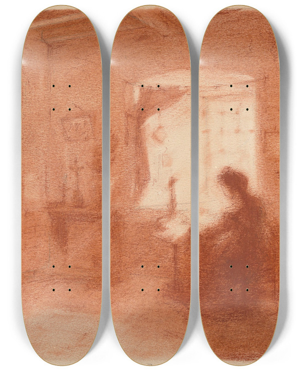 Triptych art skateboard deck of Paul Verrees Interior In The Kempen by Paul Verrees