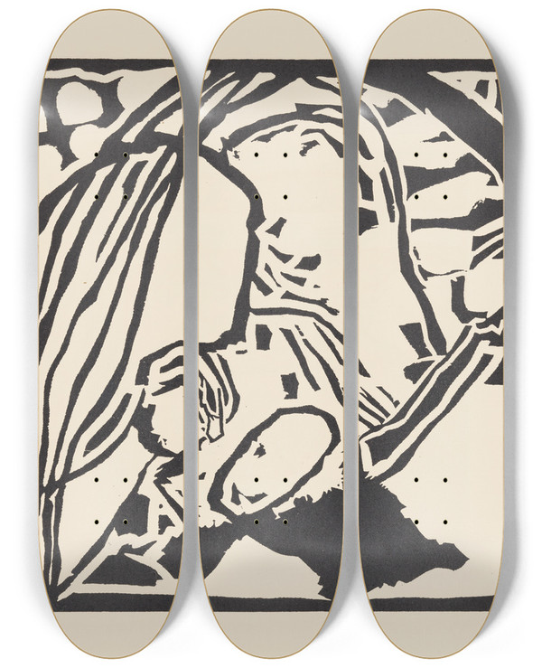 Triptych art skateboard deck of Wassily Kandinsky Klnge Pl09 by Wassily Kandinsky (1866-1944)