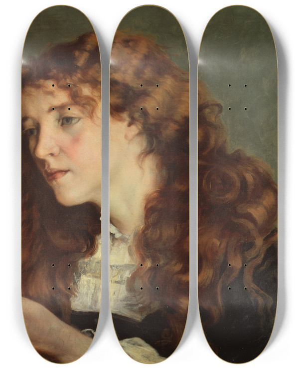 Triptych art skateboard deck of Gustave Courbet Jo The Beautiful Irish Girl by Gustave Courbet (1819-1877)