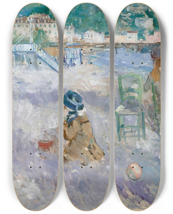 Triptych art skateboard deck of Berthe Morisot Plage De Nice by Berthe Morisot (1841-1895)
