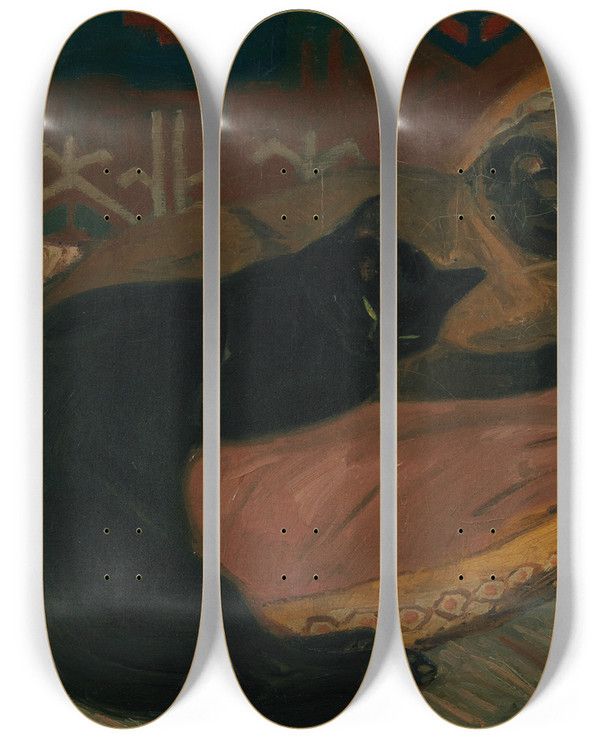 Triptych art skateboard deck of Thophile Alexandre Steinlen Deux Chats Couchs Sur Un Canap by Theophile Alexandre Steinlen (1859-1923)