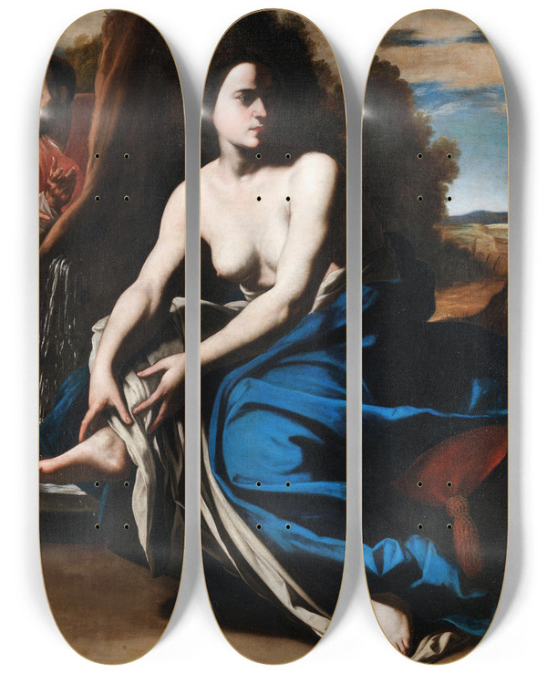 Triptych art skateboard deck of Massimo Stanzione Susanna And The Elders by Massimo Stanzione (1585-1656)