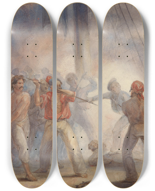 Triptych art skateboard deck of John Massey Wright Pirates by John Massey Wright (1777-1866)