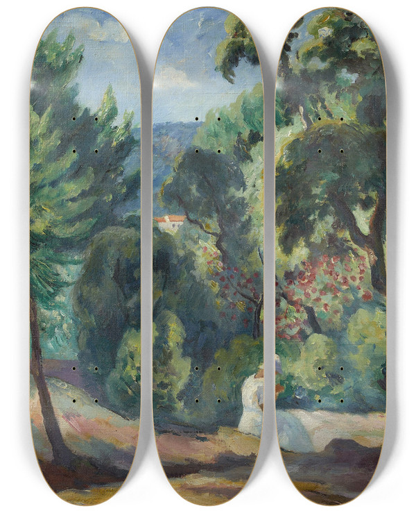 Triptych art skateboard deck of Henri Manguin Sousbois La Moutte Sainttropez by Henri Manguin (1874-1949)