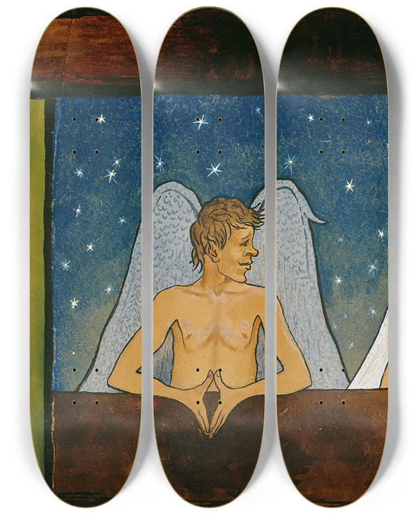 Triptych art skateboard deck of Hugo Simberg Devotion by Hugo Simberg (1873-1917)