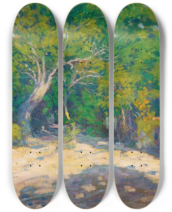 Triptych art skateboard deck of Paul Madeline Paysage by Paul Madeline (1863-1920)