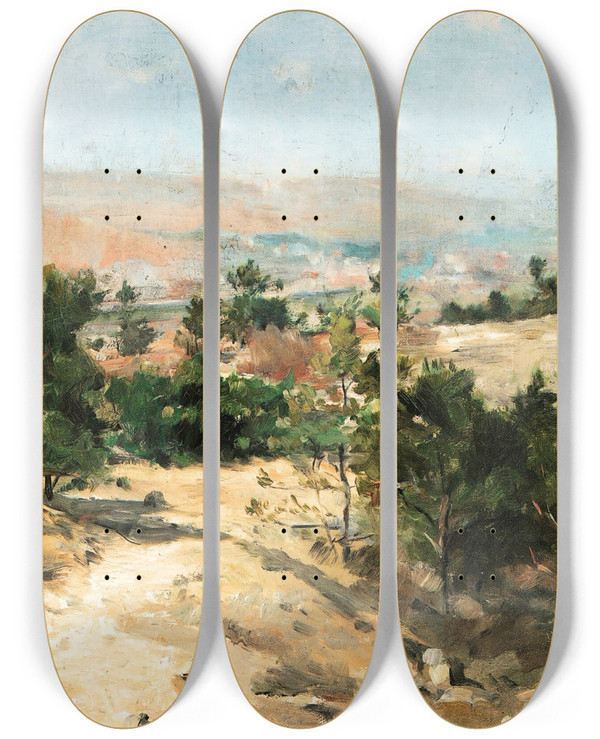 Triptych art skateboard deck of Mile Friant Pine Trees Malzville Plateau by mile Friant (1863-1932)