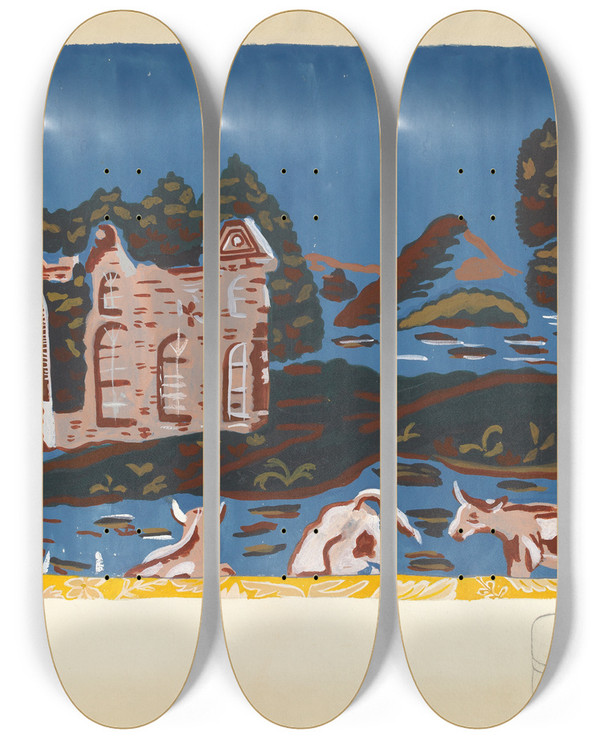 Triptych art skateboard deck of Alfonso Umana Bandbox Design by Alfonso Umana