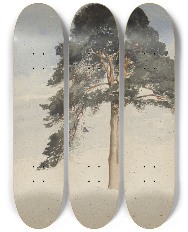 Triptych art skateboard deck of William Leighton Leitch Scottish Pine Tree by William Leighton Leitch (1804-1883)