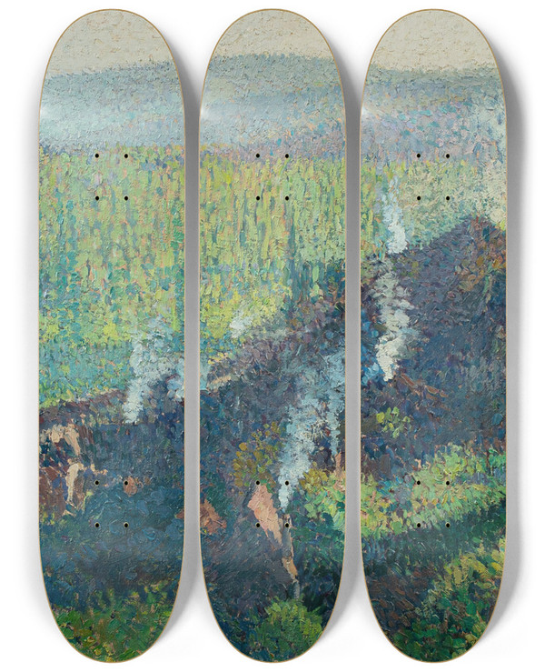 Triptych art skateboard deck of Henri Martin Labastide Du Vert Vue Depuis Marquayrol Fumes by Henri Martin (1860-1943)