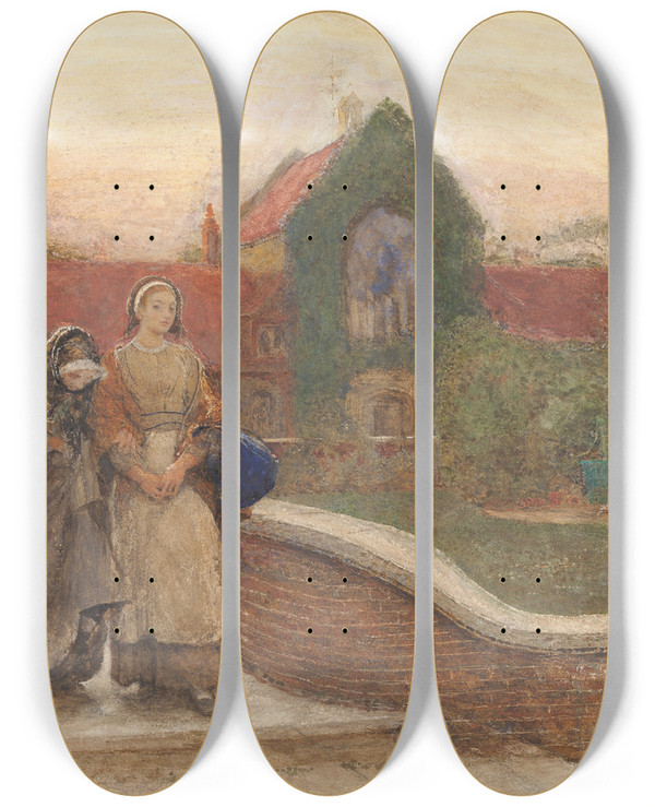 Triptych art skateboard deck of Frederick Walker The Harbour Of Refuge by Frederick Walker (1840-1875)