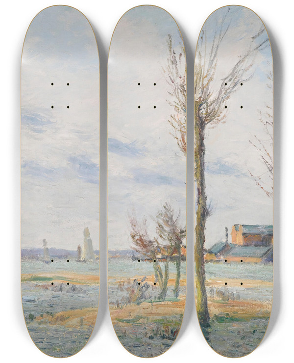 Triptych art skateboard deck of Gustave Loiseau La Loire Trentemouet by Gustave Loiseau (1865-1935)
