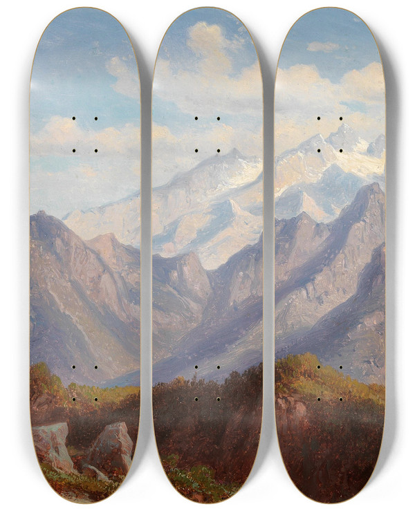 Triptych art skateboard deck of Robert Kummer Blick Vom Schafberg Auf Den Dachstein by Robert Kummer (1810-1889)