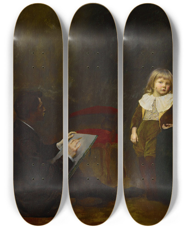 Triptych art skateboard deck of George De Forest Brush The Portrait by George De Forest Brush (1855-1941)