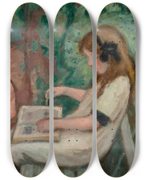 Triptych art skateboard deck of Georges Despagnat La Lecture by Georges d'Espagnat (1870-1950)