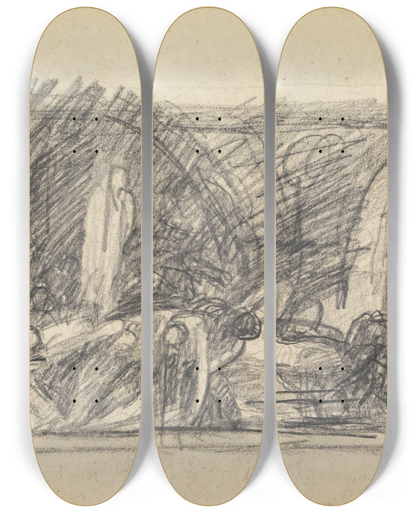 Triptych art skateboard deck of George Romney Figure Composition Study_1 by George Romney (1734-1802)