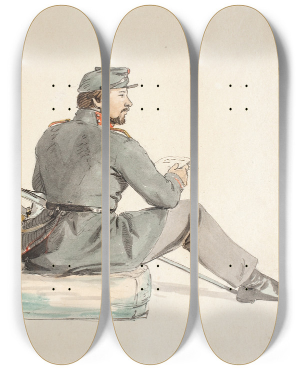 Triptych art skateboard deck of Carlo Dalgas Lsende Soldat by Carlo Dalgas (1821-1851)