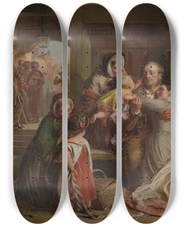 Triptych art skateboard deck of Abraham Solomon Not Guilty by Abraham Solomon (1823-1862)