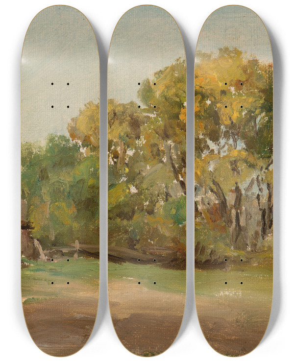Triptych art skateboard deck of William Franklin Jackson Below Sacramento by William Franklin Jackson (1850-1936)