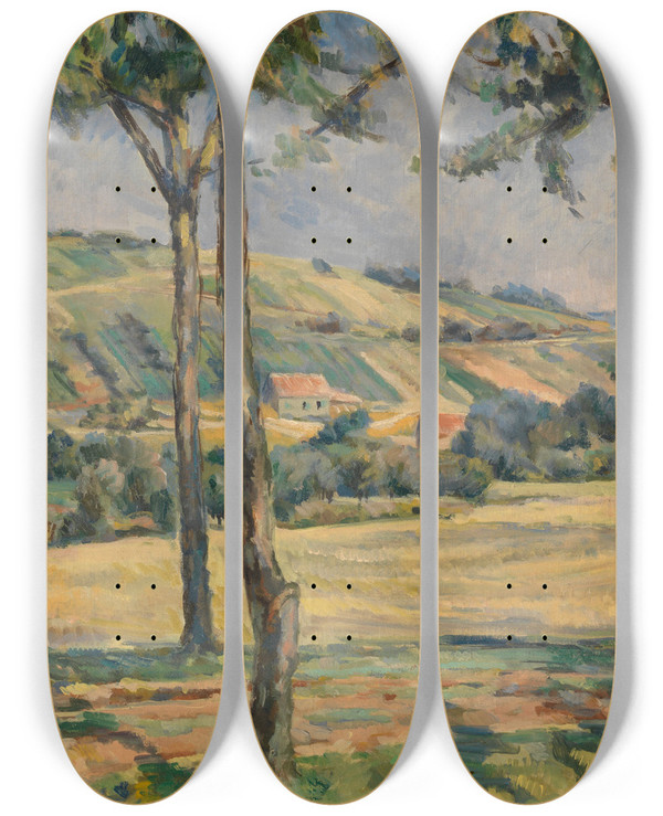 Triptych art skateboard deck of Franoischarles Schenckbecher Landscape With Three Trees by Franois-Charles Schenckbecher