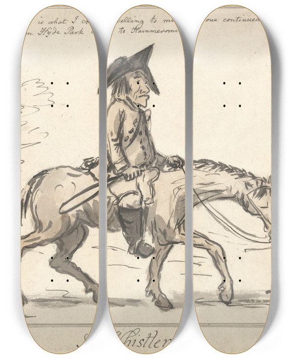Triptych art skateboard deck of George Moutard Woodward A Whistler by George Moutard Woodward (1765-1809)