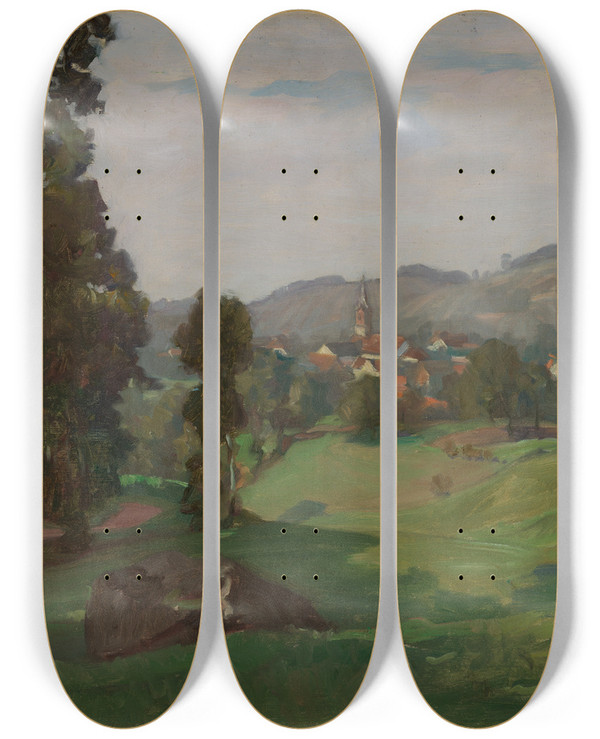 Triptych art skateboard deck of Otto Graf Landschaft Bei Sasbachwalden by Otto Graf